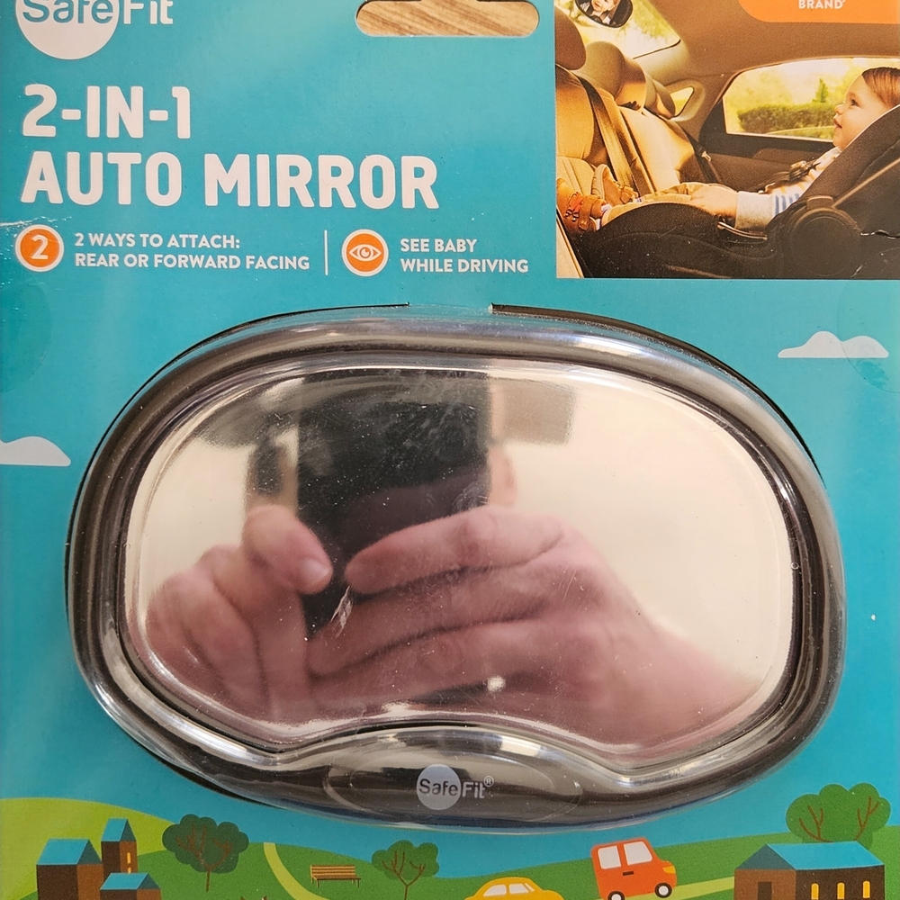 SafeFit 2-in-1 Baby Auto Mirror, Wide Angle View, Black ~ New
